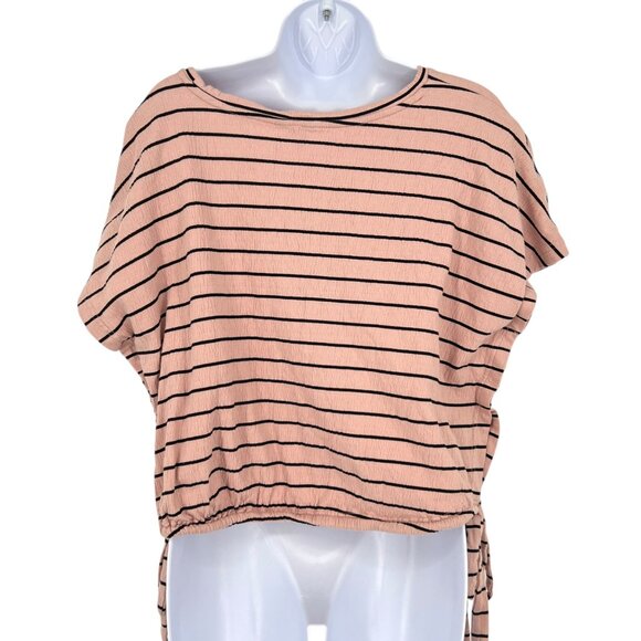 Lucky Brand Striped Short Sleeve Top With Side Ties Pink Size Medium - Picture 6 of 10